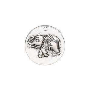 Drop, antique silver-plated "pewter" (zinc-based alloy), 21mm single-sided round with elephant. Sold per pkg of 10.