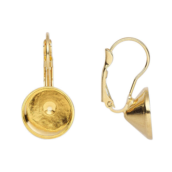 Ear wire, Almost Instant Jewelry®, gold-plated brass, 27mm leverback with SS55 chaton setting. Sold per pkg of 2 pairs. image number 0