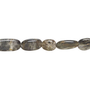 Black spotted quartz 1pkg1, hand-cut flat oval bead natural, 12 inch 7x5mm-13x7mm