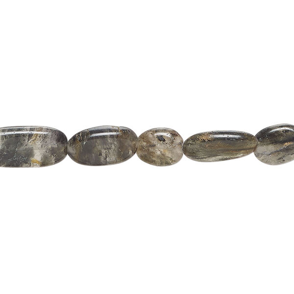 Black spotted quartz 1pkg1, hand-cut flat oval bead natural, 12 inch 7x5mm-13x7mm image number 0