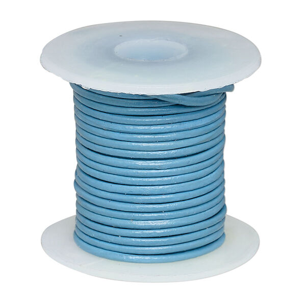Cord, leather (dyed), turquoise blue, 1-1.2mm round. Sold per 5-yard spool. image number 0