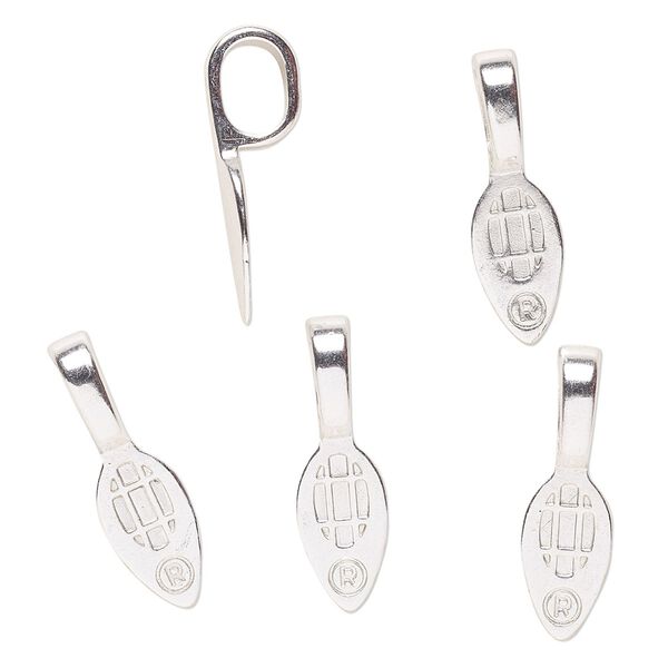 Bail, Aanraku®, glue-on, lacquered silver-plated "pewter" (zinc-based alloy), 25x8mm leaf with 12x9mm pad and 7x5mm hole. Sold per pkg of 5. image number 0