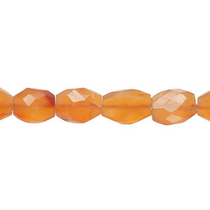 Carnelian 1pkg1, hand-cut faceted puffed oval bead, 12 inch 8x6mm-12x8mm