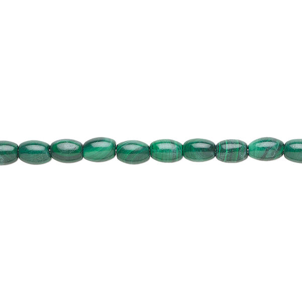Bead, malachite (natural), 6x4mm oval, B grade, Mohs hardness 3-1/2 to 4. Sold per 8-inch strand, approximately 30 beads. image number 0