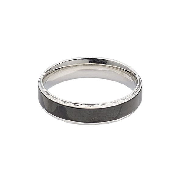 Ring, enamel and stainless steel, black, 6mm wide diamond-cut band, size 12. Sold individually. image number 0