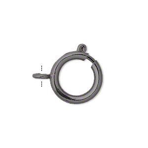 Springring 1pkg12, 16mm round, gunmetal-finished brass clasp 1-strand
