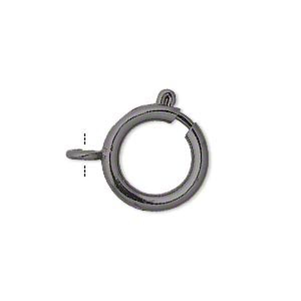 Clasp, springring, gunmetal-finished brass, 16mm round. Sold per pkg of 12. image number 0