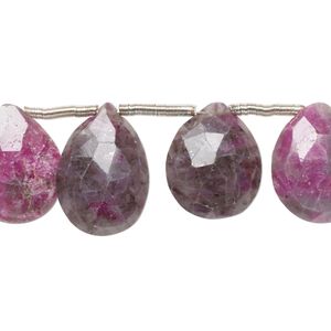 Ruby in quartz 1pkg15, hand-cut top-drilled faceted puffed teardrop bead natural 15x11mm-19x11mm