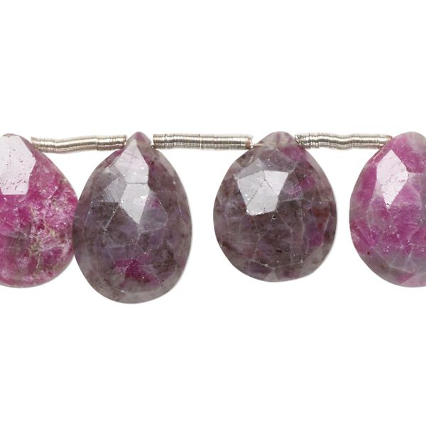 Ruby in quartz 1pkg15, hand-cut top-drilled faceted puffed teardrop bead natural 15x11mm-19x11mm image number 0