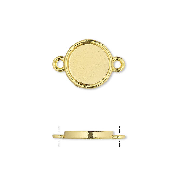 Link, gold-finished brass, 12mm single-sided round with 10mm round setting. Sold per pkg of 10. image number 0