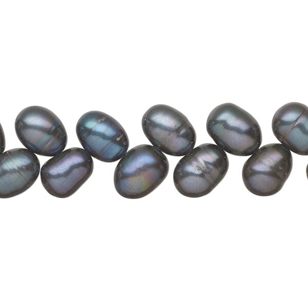 Freshwater pearl 1pkg1, herringbone-drilled rice, 14 inch mystic blue 7x6mm-9x7mm cultured image number 0