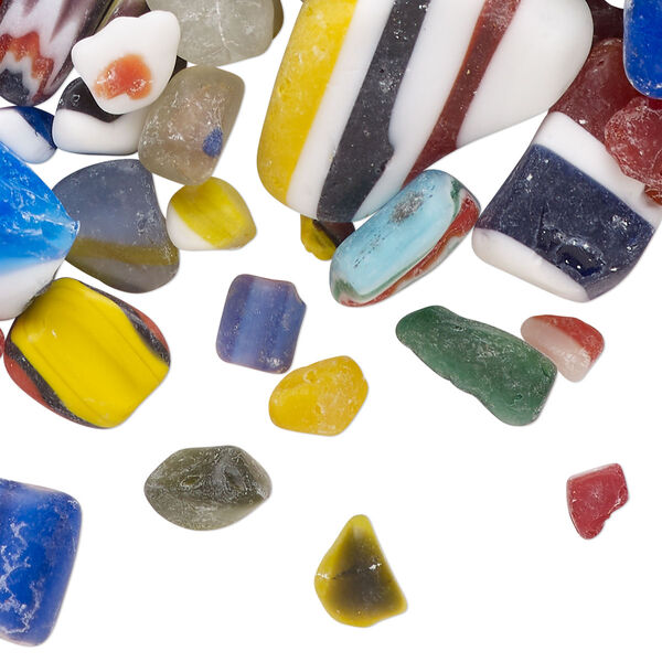 Component mix, cane and millefiori glass, mixed colors, 1mm-52x40mm undrilled mixed shapes. Sold per 3/4 pound pkg, approximately 200-400 components. image number 0