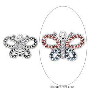 Focal, antiqued silver-finished "pewter" (zinc-based alloy), 34x24mm single-sided butterfly with (41) PP12 settings. Sold per pkg of 6.