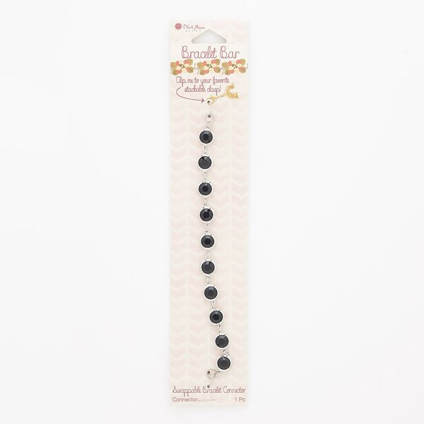 Bracelet component, acrylic / silver-finished "pewter" (zinc-based alloy) / steel, black, 9mm wide faceted flat round, 6 inches. Sold individually. image number 0