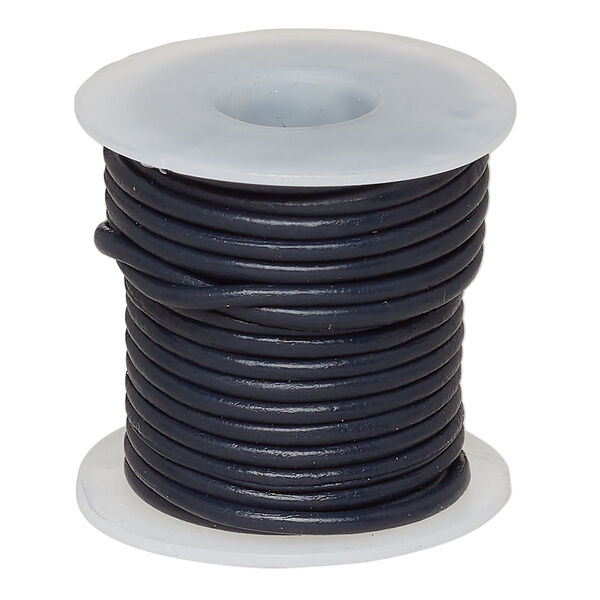 Cord, leather (dyed), navy blue, 1.4-1.6mm round. Sold per 5-yard spool. image number 0