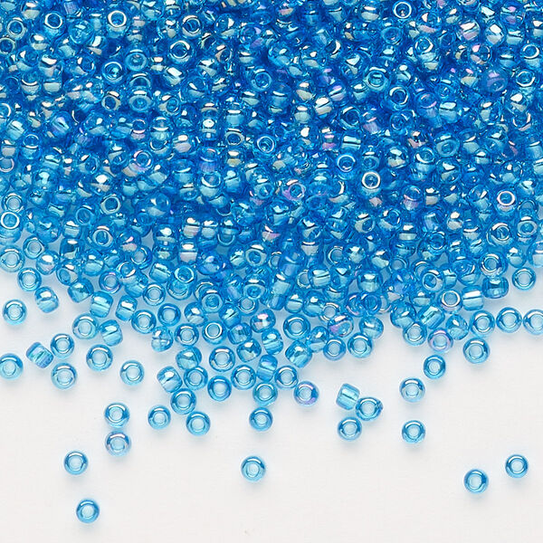 Seed bead, Dyna-Mites™, glass, pkg/40g, #11 round, translucent rainbow teal blue, (15R 11/0 RR). image number 0