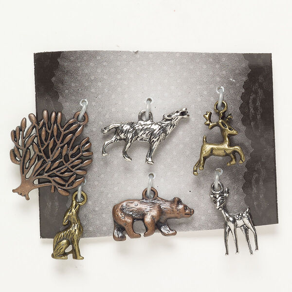 Charm assortment "pewter" zinc-based alloy 6pk, 7x9mm-28x25mm wildlife image number 0