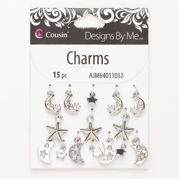 Drop assortment CCB plastic, 15pk 6.5mm-13x7mm mixed shapes, silver image number 0