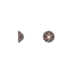 Bead cap, antique copper-plated "pewter" (zinc-based alloy), 7x3mm cone, fits 6-10mm bead. Sold per pkg of 100.