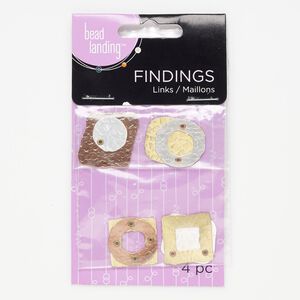 Link and drop, brass- / copper- / silver-finished "pewter" (zinc-based alloy), assorted hammered shape. Sold per pkg of 4.