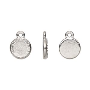 Drop, TierraCast®, Almost Instant Jewelry®, white bronze-plated pewter (tin-based alloy), 10mm round with beaded edge and SS34 round glue-in setting (2088). Sold per pkg of 2.