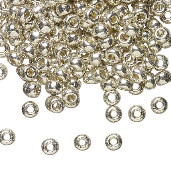 Seed bead, Miyuki, glass, pkg/250g, #6 rocaille, opaque galvanized silver, (RR-181). image number 0