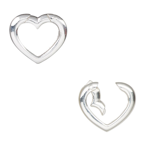 Clasp, self-closing hook, sterling silver, 17x15mm heart. Sold individually. image number 0