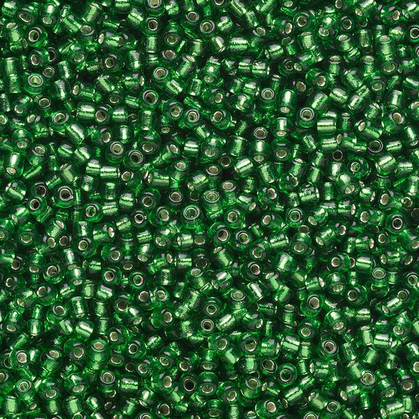 Seed bead, Ming Tree™, glass, pkg/1 pound, #11 round, transparent silver-lined green. image number 0