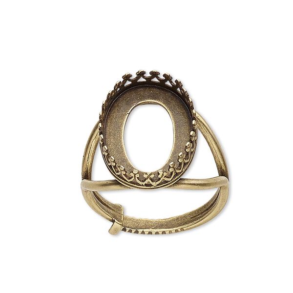 Ring, JBB Findings, antiqued brass, 20x14.5mm oval with 18x13mm oval bezel setting, adjustable from size 6-8. Sold individually. image number 0