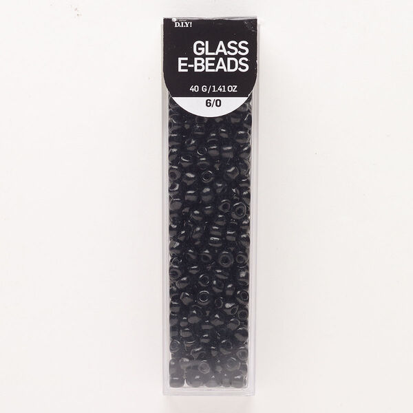 Seed bead, glass, pkg/40g, #6 round, opaque black. image number 0