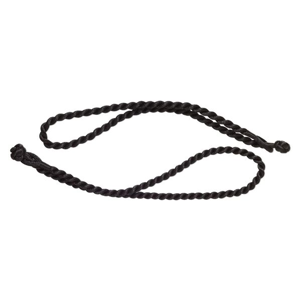Necklace cord, satin-finished nylon, black, 5mm round twisted, 15 inches with knot closure. Sold per pkg of 2. image number 0