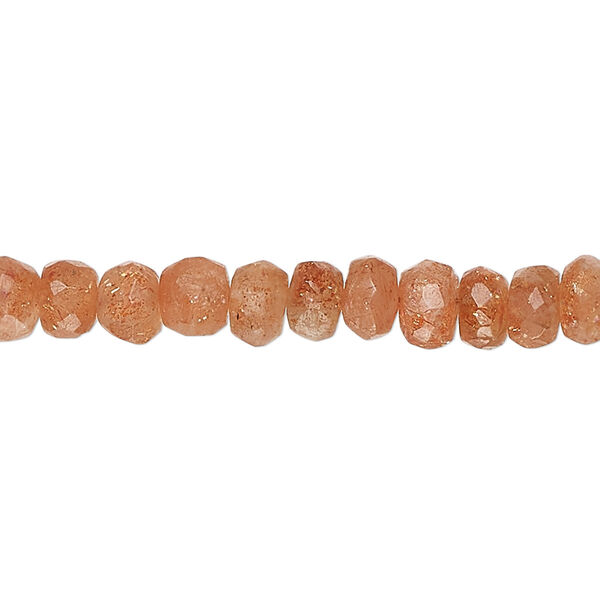 Bead, sunstone (natural), 5x3mm-7x5mm hand-cut faceted rondelle, C+ grade, Mohs hardness 6 to 6-1/2. Sold per 14-inch strand, approximately 95 beads. image number 0