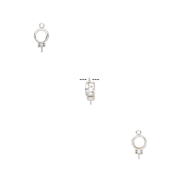 Drop, Bezelite, sterling silver, 7mm round with open back and 2.5mm peg with 6mm 4-prong round setting. Sold individually. image number 0