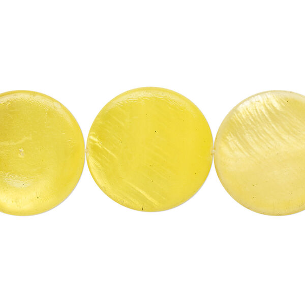 Mother-of-pearl shell 1pkg1, puffed flat round bead 15 inch yellow / neon yellow 17-18mm image number 0