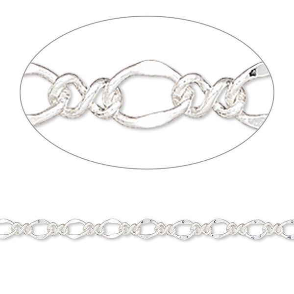 Chain, silver-plated steel, 3mm flat figure 8. Sold per pkg of 5 feet. image number 0