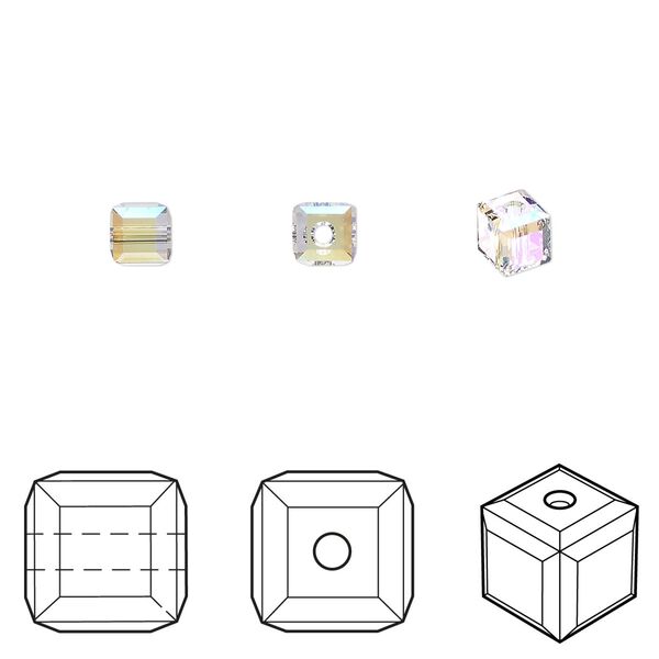 Bead 288pk crystal shimmer, Swarovski® 4mm cube 5601 image number 0