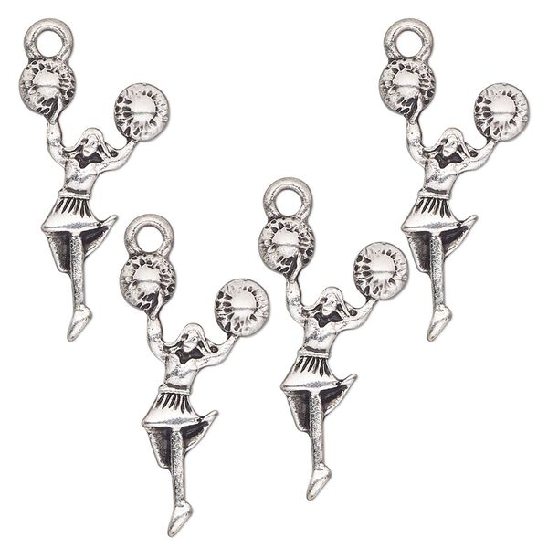 Charm, antique silver-finished "pewter" (zinc-based alloy), 15x11mm single-sided cheerleader. Sold per pkg of 4. image number 0