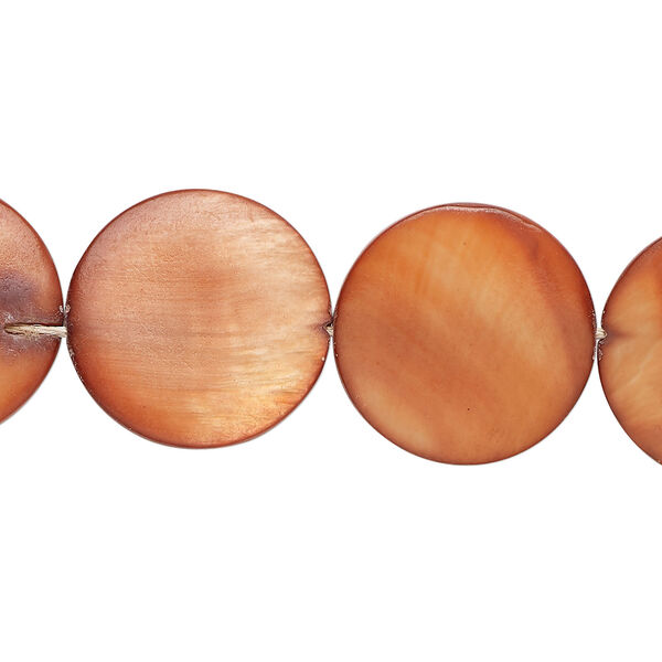 Mother-of-pearl shell 1pkg1, puffed flat round bead 15 inch burnt orange 17-18mm image number 0