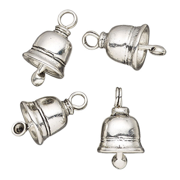 Charm, antique silver-finished "pewter" (zinc-based alloy), 16x12mm bell. Sold per pkg of 4. image number 0
