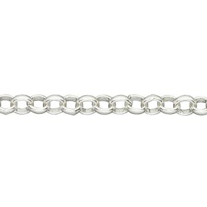 Chain, silver-plated brass, 5mm rolo. Sold per pkg of 5 feet.