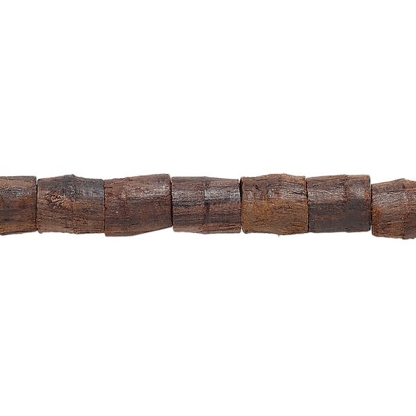 Bead, wood (dyed), dark brown, 7x6mm-8x8mm round tube. Sold per 29-inch strand. image number 0