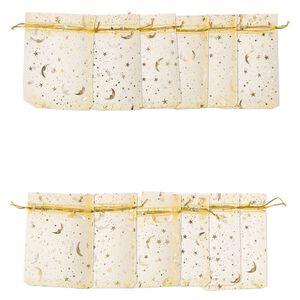 Pouch, organza, pkg/12, gold and silver, 4-1/2 x 3-1/2 inches with moon and star pattern and drawstring closure.