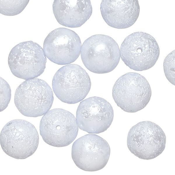 Bead, Czech pearl-coated glass, ice blue, 10mm textured round. Sold per pkg of 20. image number 0