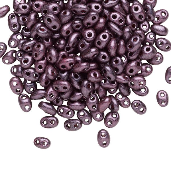 Seed bead, Preciosa Twin™ Czech glass, pkg/50g, 5x2.5mm oval, opaque dark purple terra pearl black, (28998). image number 0