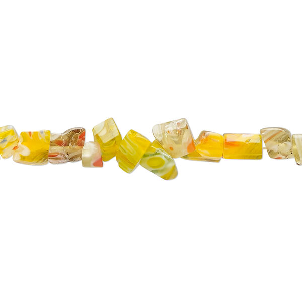 Bead, millefiori glass, translucent tan and multicolored, mini to small chip. Sold per 33-inch strand. image number 0