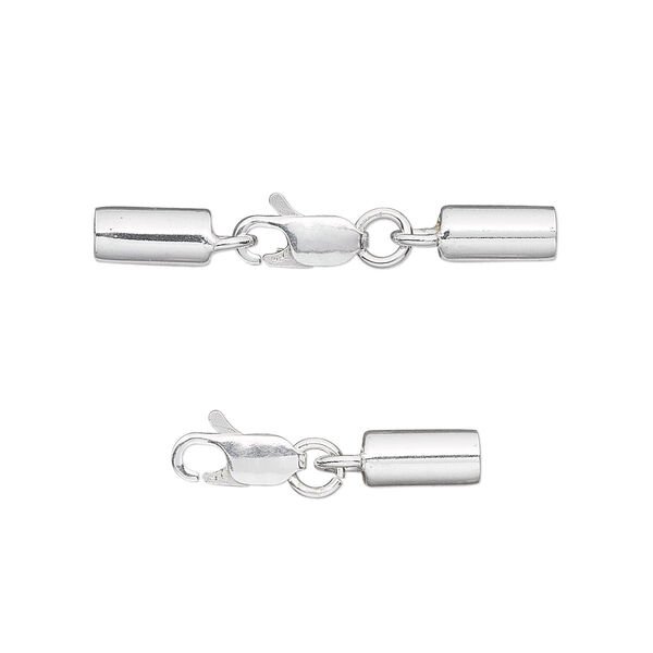 Clasp, lobster claw, sterling silver and steel, 30x4mm with 8x4mm cord end and 3mm inside diameter. Sold individually. image number 0