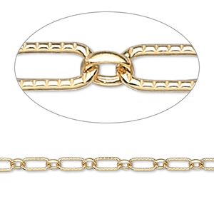 Chain 1pkg1 14Kt gold-filled long & short, 3mm textured oval, 5 foot unfinished