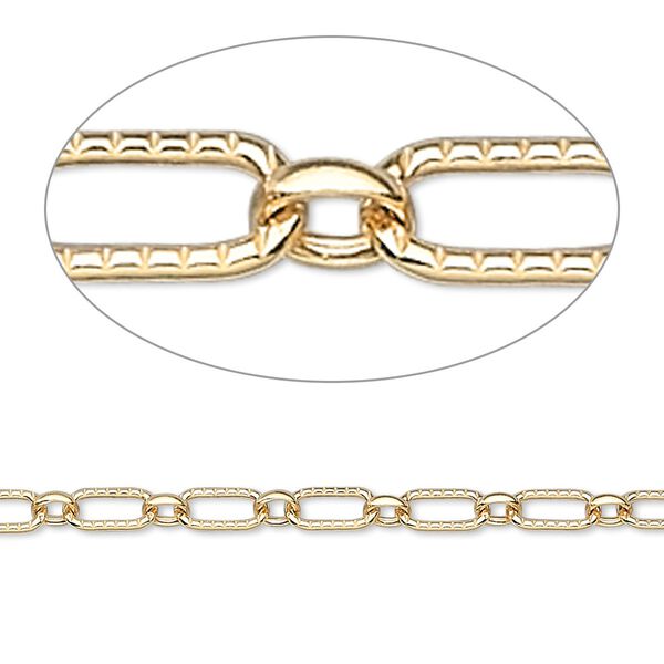 Chain, 14Kt gold-filled, 3mm long and short textured oval. Sold per pkg of 5 feet. image number 0