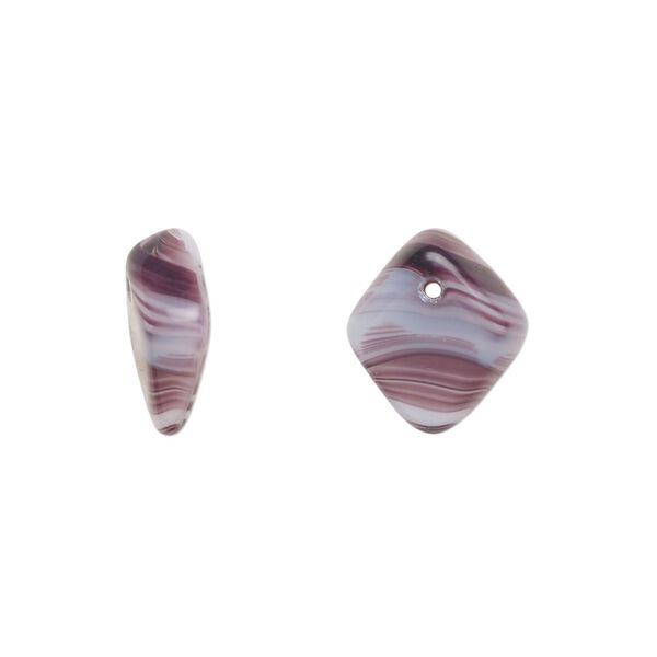 Bead, Czech pressed glass, opaque purple/white, 14x5mm diamond drop. Sold per 15" to 16" strand. image number 0