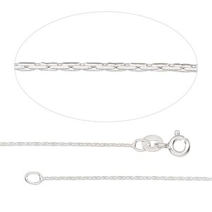 Chain 1pkg1 sterling silver cable, 0.7mm round / springring clasp, Gossamer™ 16 inch